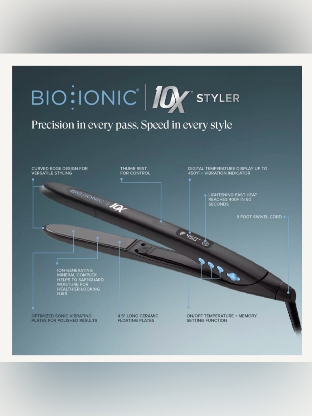 $262. Bio Ionic 10X Styler 1” ceramic hair straightener. Brand new open box!